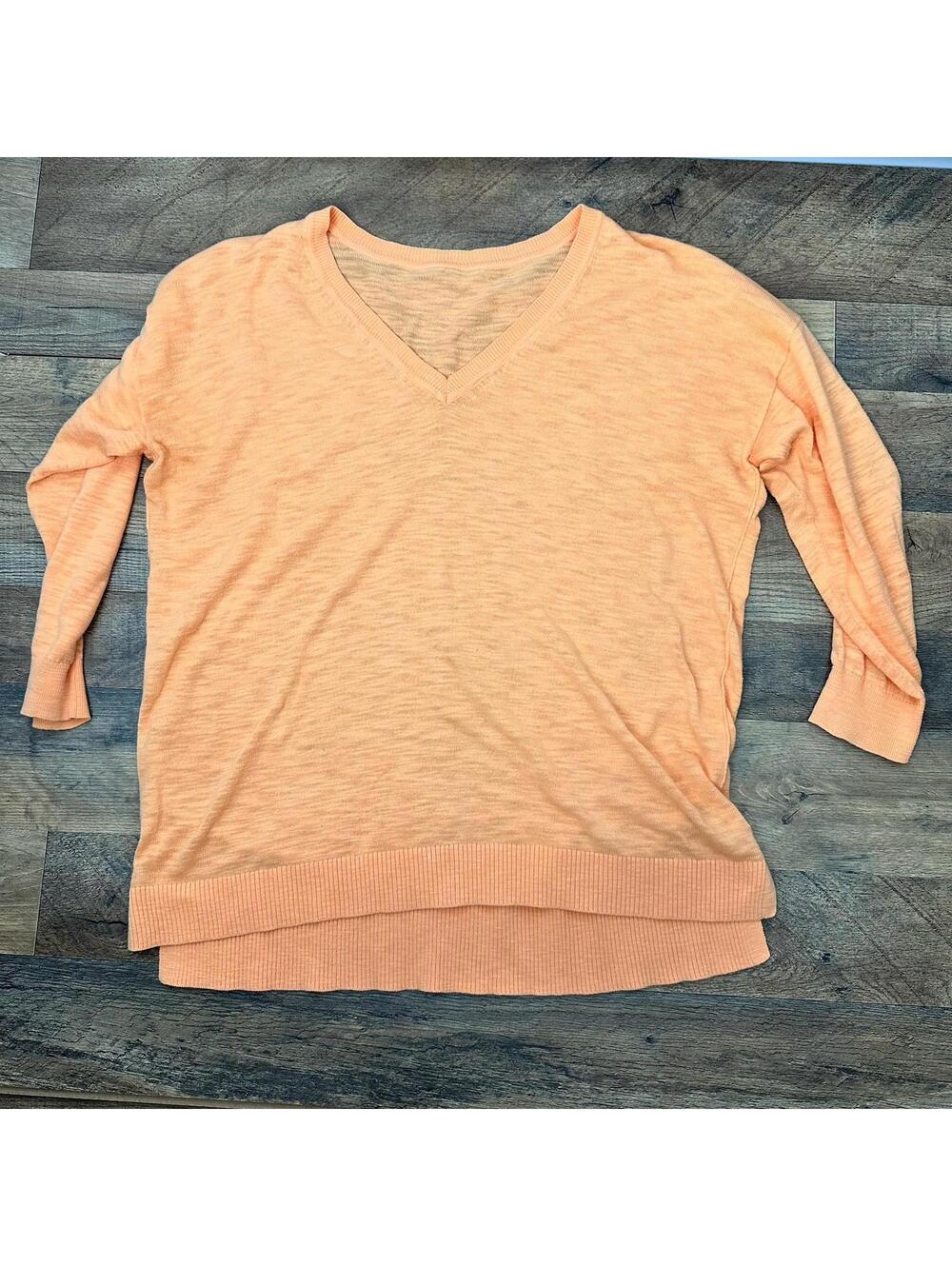 J CREW Lightweight 100% Cotton Peach Orange V-neck Sweater Medium*  Bright